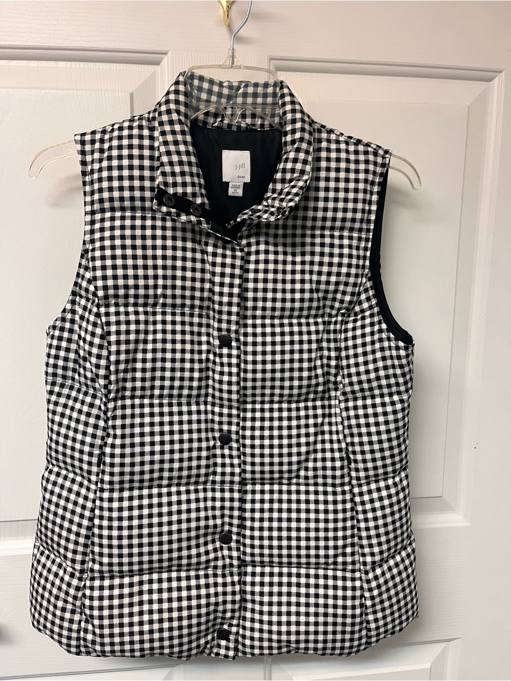 J. Jill Black and White Gingham Quilted Puffer Vest